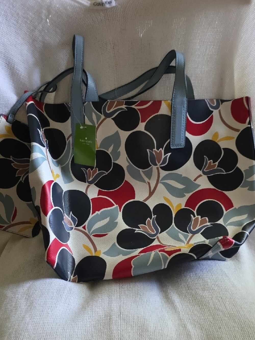 kate spade 2 Piece Floral Tote in Black, Red, Blue and Yellow NWT - Picture 7 of 11